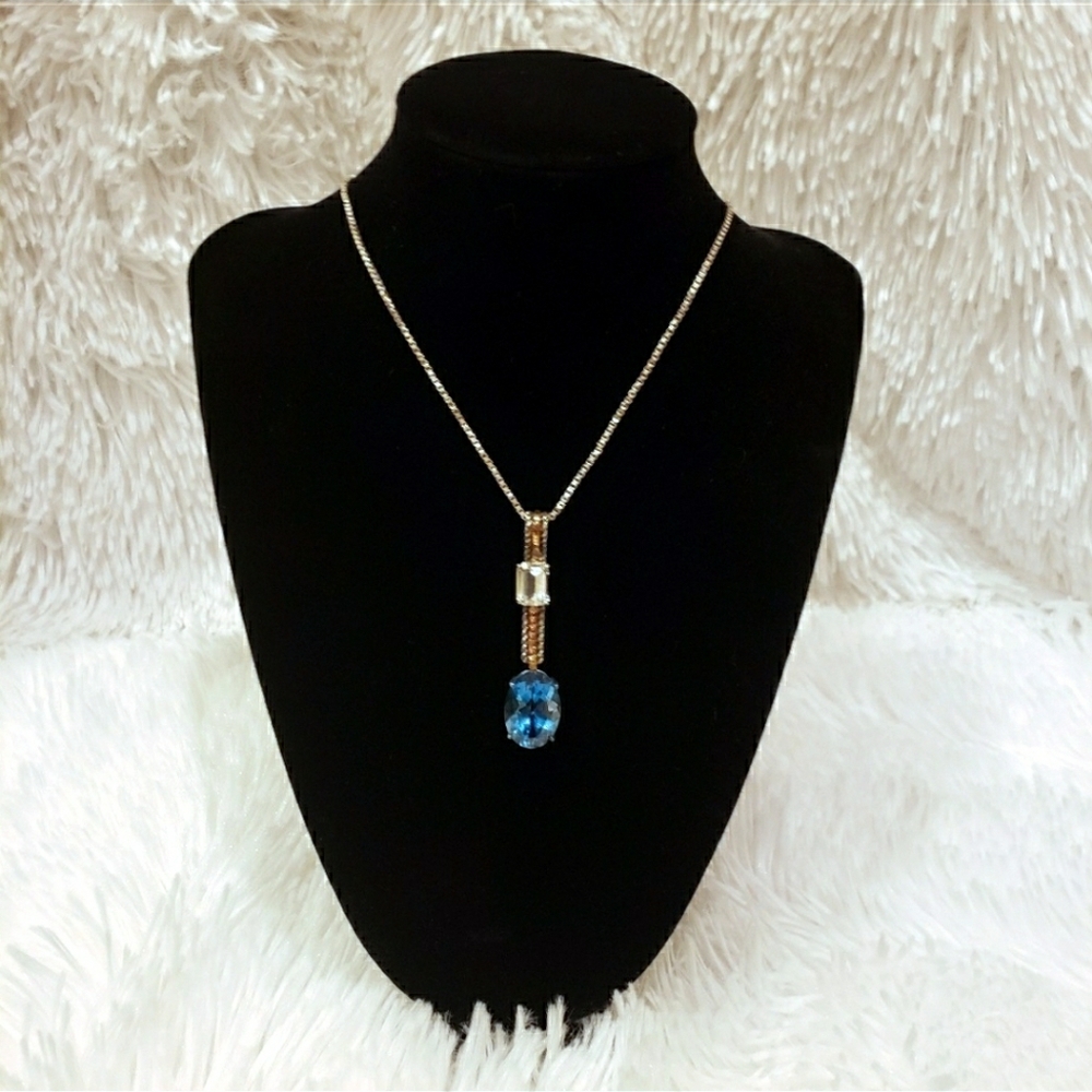 Sterling Necklace w/ Blue and Clear Topaz Pendant